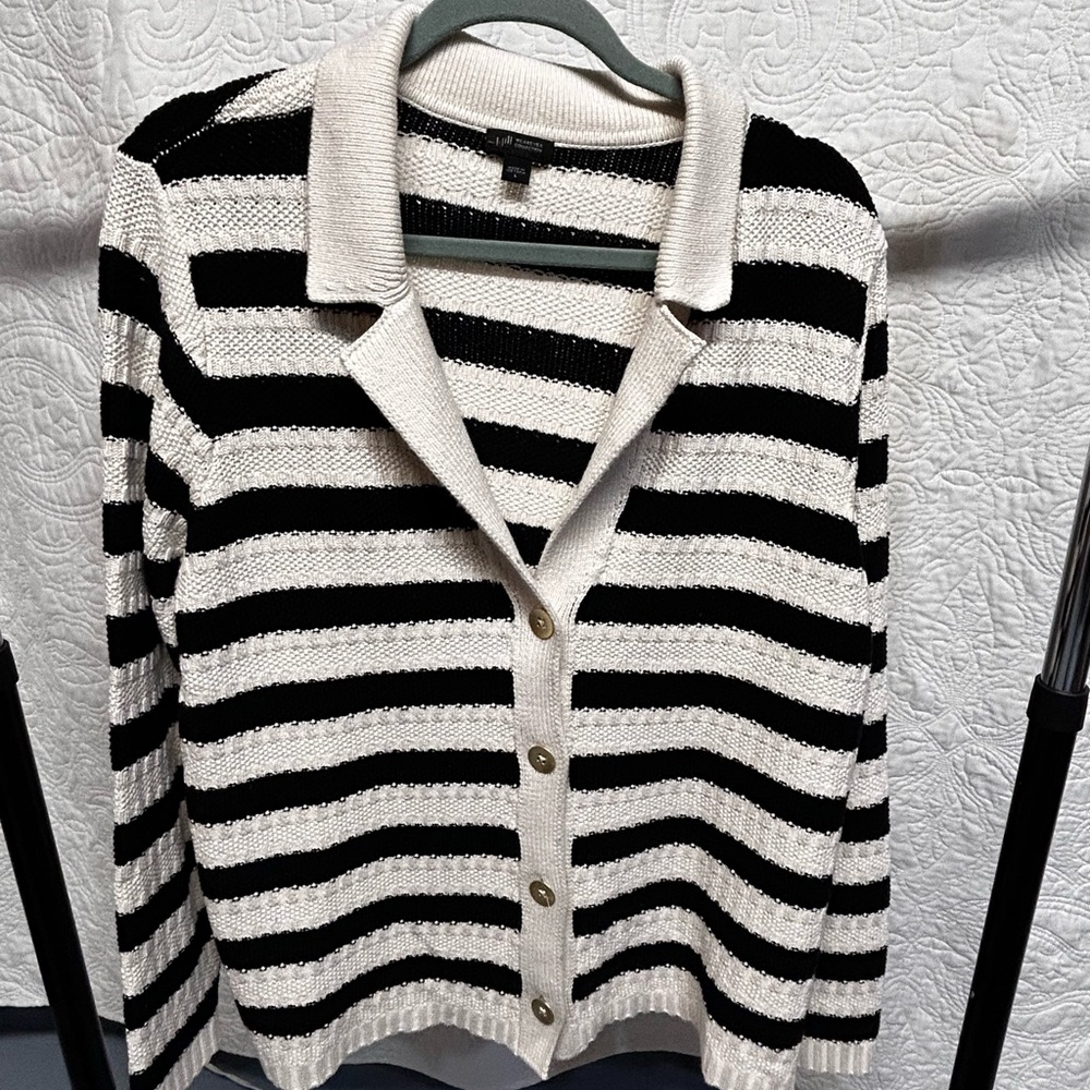 Black and Cream Striped Women's Sweater, J. Jill